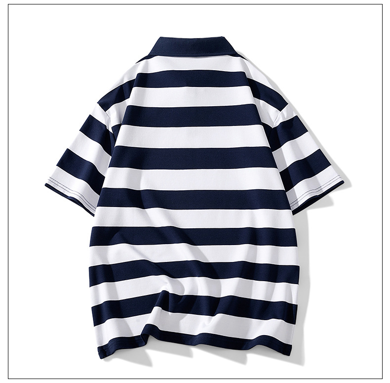 Men's Summer Striped Polo T-Shirt Heavyweight Soft Skin-Friendly Short Sleeve Hong Kong Style Trendy Brand Suitable For Students And Commuters_viptrois.com
