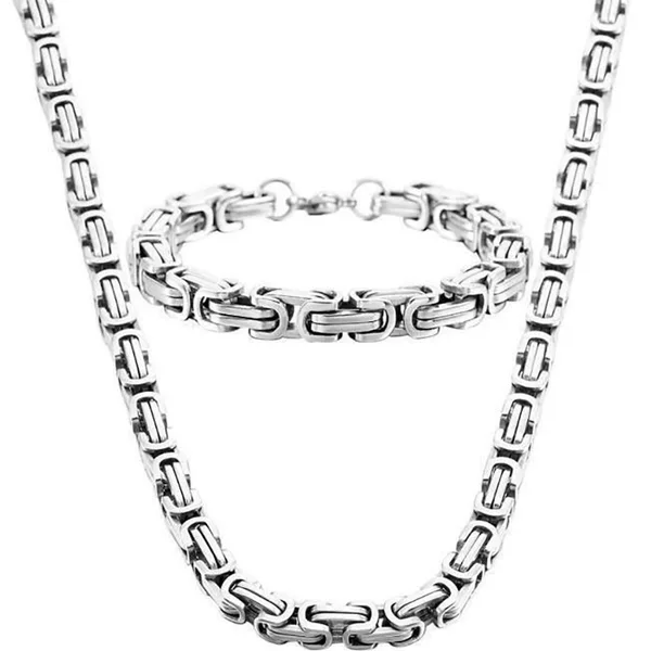 Ebay Aliexpress Men's Classic Fashion Bracelet Necklace Set Byzantine Necklace Imperial Chain Men's Jewelry