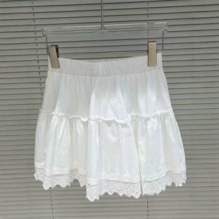 波浪边蕾丝甜美半身裙 女2026夏装新款时尚收腰学院风休闲短裙 潮