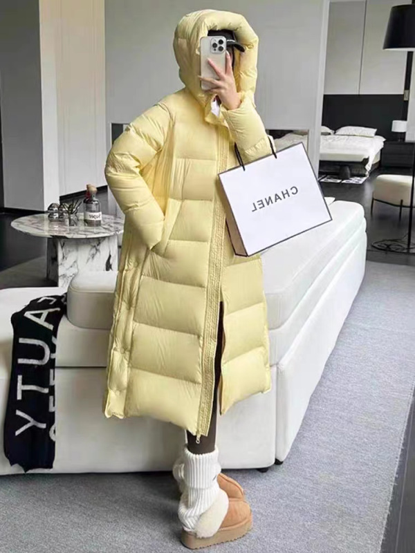 现货江南同款加长过膝超轻90白鸭绒东丽面料泡芙长款连帽羽绒服女|undefined