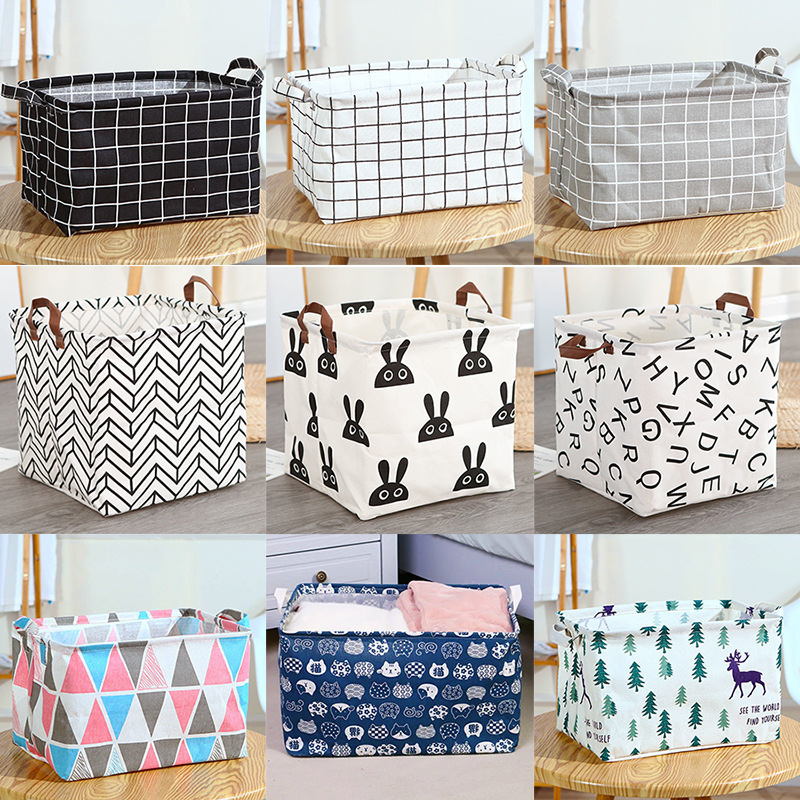 Fabric Storage Basket Cotton and Linen Square Large Clothes Storage Basket Household Foldable Dirty Clothes Basket Dirty Clothes Storage Bucket