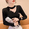 Fashionable slim fit V-neck hanging neck base sweater for women
