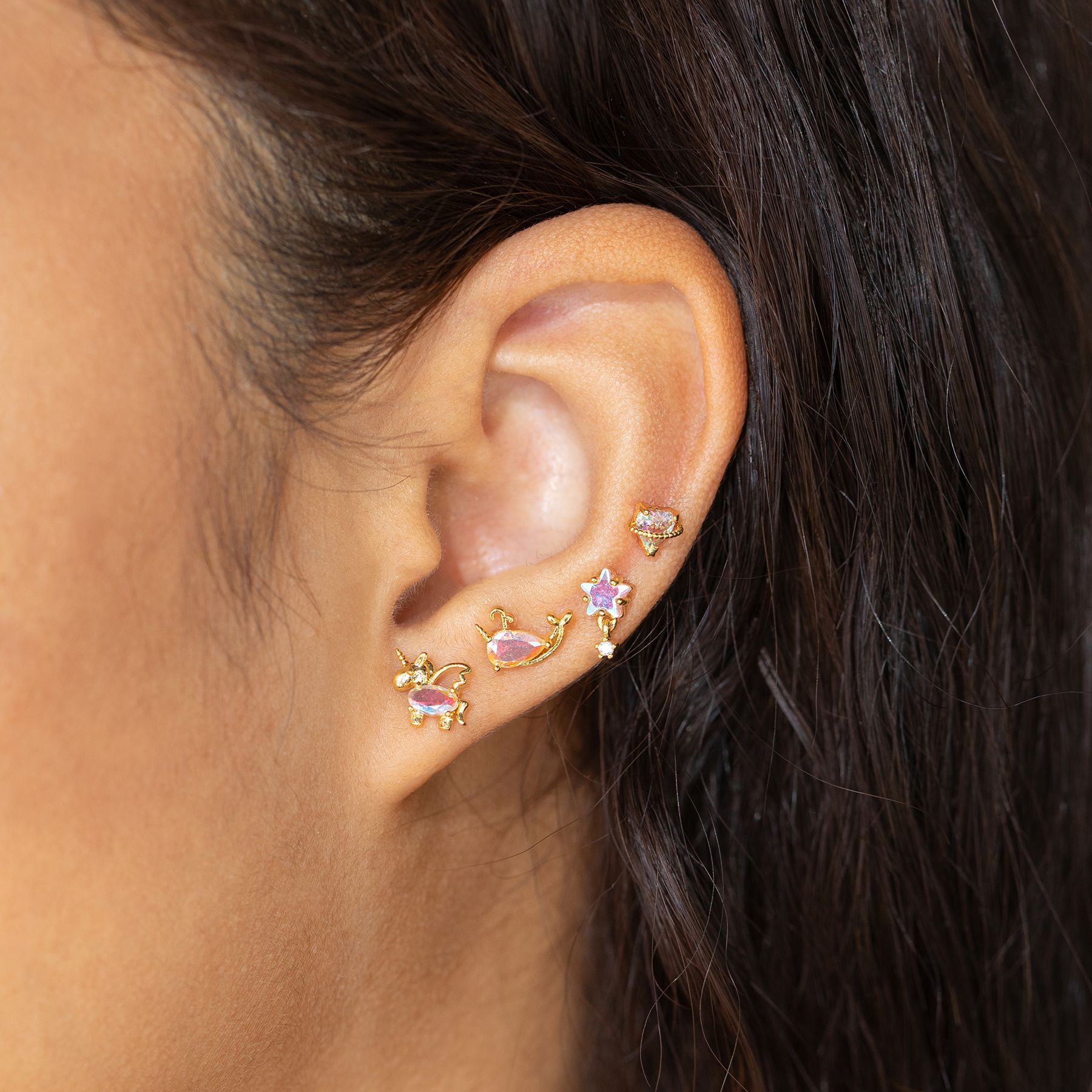 Simple Style Star Brass Ear Studs Star Gem Copper Earrings