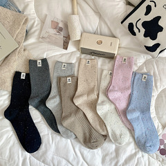秋冬季襪子女點子紗日系豎條紋個性網紅款布標堆堆襪ins潮運動襪