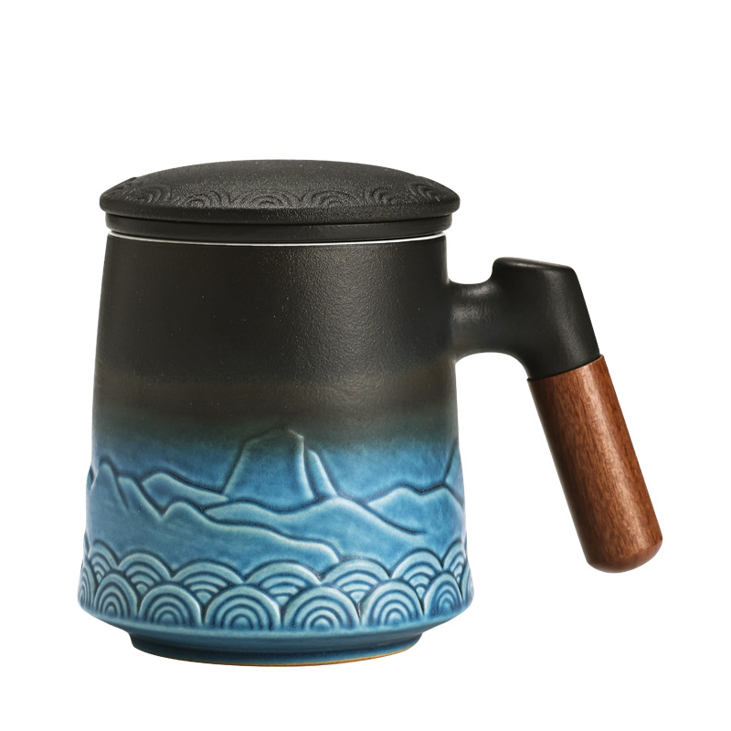Taza de negocios de 1000 millas de montañas y mares, taza de marca, regalo de mano, taza de cerámica, logotipo tallado de tres piezas