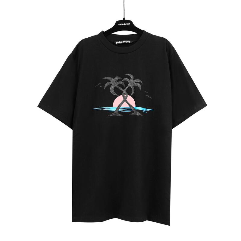Palm Angels Sunset Beach Seaside Cross Coconut Tree Print Unisex Short-Sleeve T-Shirt Cross-Border Trade Palm Angels Sunset Beach Seaside Cross Coconut Tree Print Unisex Short-Sleeve T-Shirt Cross-Border Trade