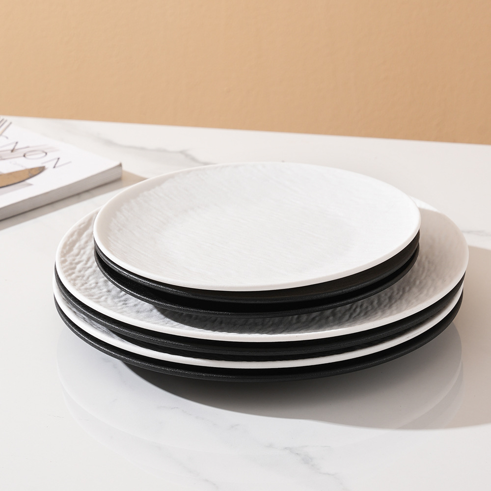 Plato plano de piedra de plástico japonés plato de comida occidental plato de cocina casero PP plato de filete plato de arroz plato de pasta transfronterizo