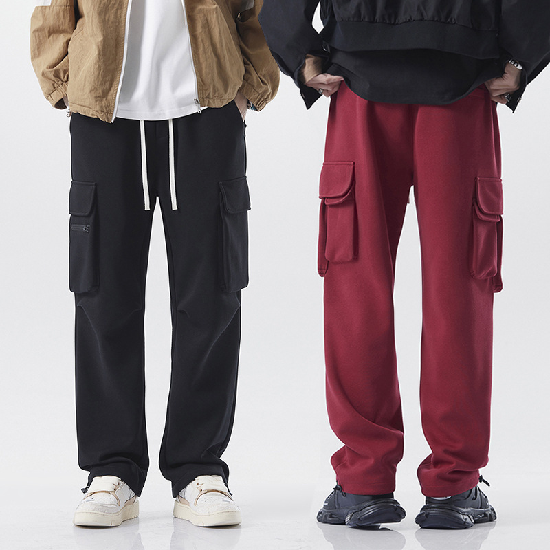 Knitted pants men's fashion brand casual tooling straight draping loose lace men's pants new fashion sports trousers