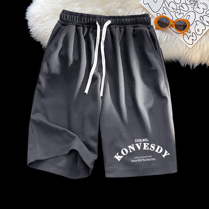 [Venta al por mayor] pantalones cortos de waffle de verano Pantalones cortos rectos sueltos ocasionales de los hombres pantalones cortos de marca de moda de las mujeres