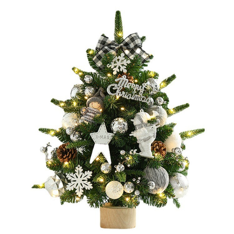 Cruz-frontera nuevo árbol de Navidad 60cm decoración de escritorio PE hoja de lujo conjunto de árbol de Navidad decoraciones con luces