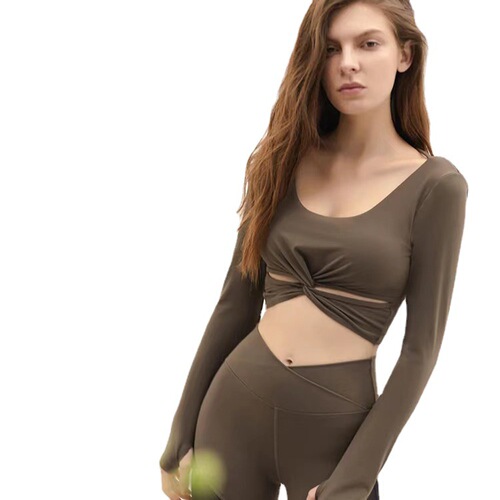 New sports yoga wear long-sleeved European and American niche autumn with chest pads comfortable and skin-friendly with chest pads sexy female manufacturer