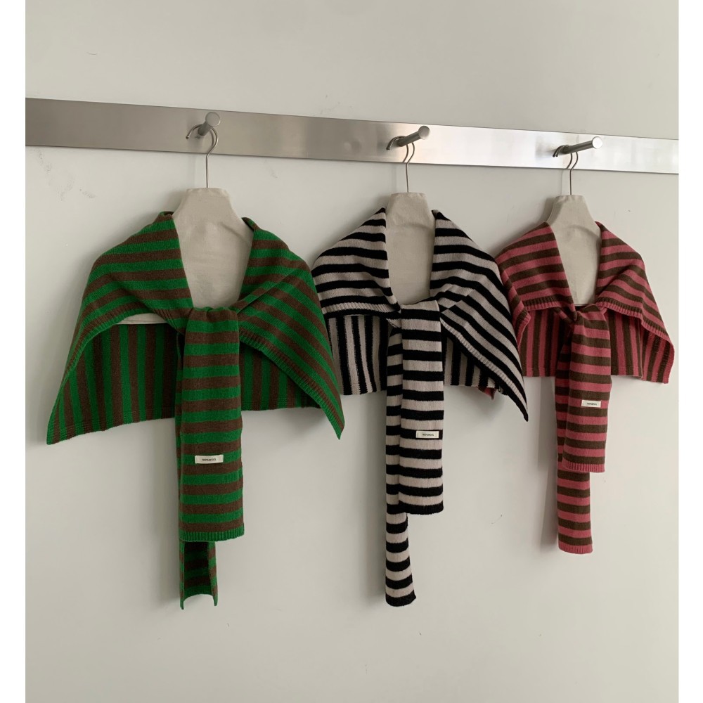 Trendy and stylish 100% wool striped shawl for autumn and winter, providing warmth and neck protection, with a T-shaped knot design, manufactured by a professional factory