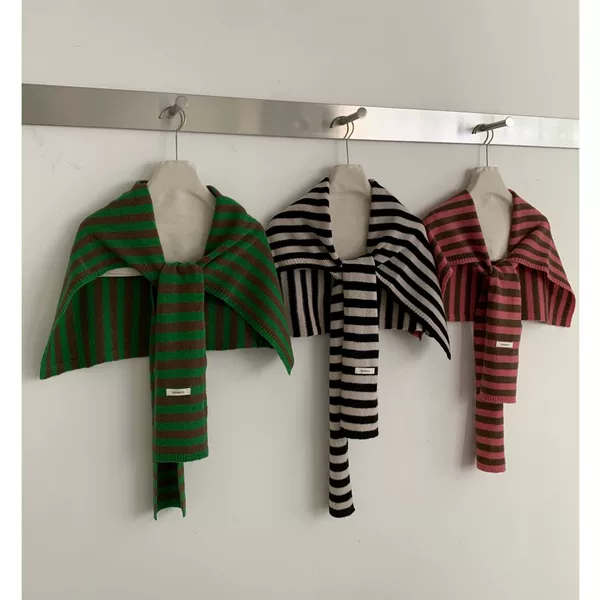 Trendy and stylish 100% wool striped shawl for autumn and winter, providing warmth and neck protection, with a T-shaped knot design, manufactured by a professional factory