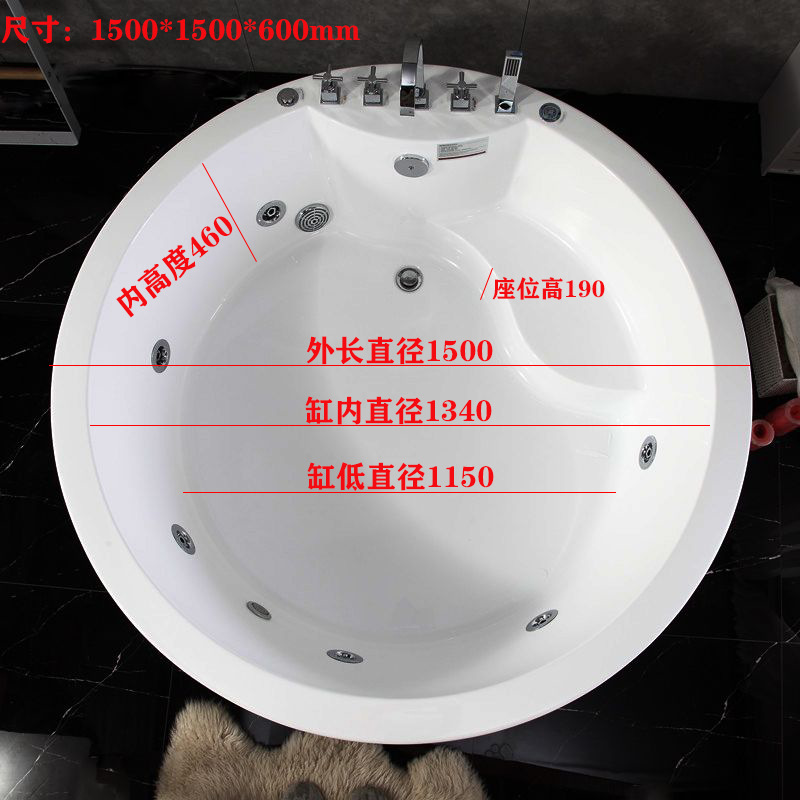 Foshan bañera redonda con asiento incrustado surf baño 1,5 m pareja hotel ingeniería uso bañera