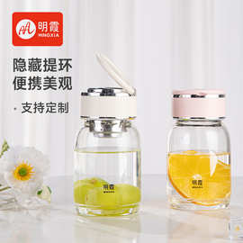 明霞单层高硼硅INS风玻璃杯迷你泡茶杯家用带提环水杯子批发定制