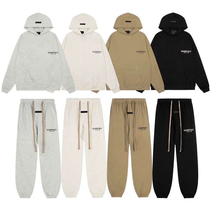 Fog Multi-Thread Essentials Stereo Silicone Letter Sweatshirt Hoodie Sports Pants Casual Suit Men and Women Trendy