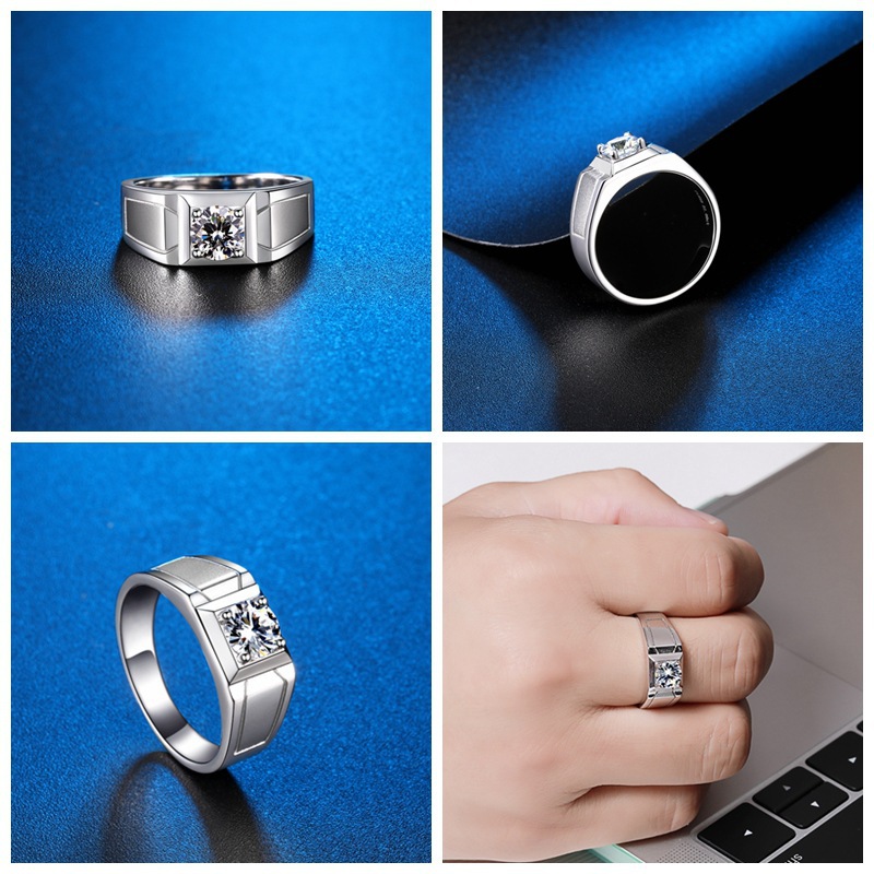 925 Sterling Silver Material 1.0ct 925 Sterling Silver Moissanite High Carbon Diamond Geometric Rings Moissanite Rings GRA Certificate