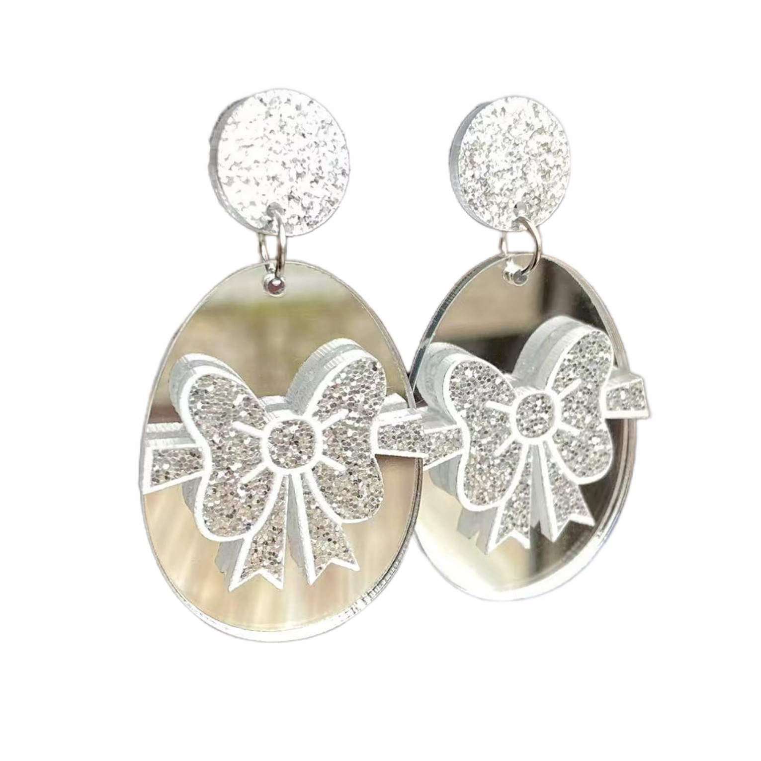 Acrylic Material Bow Knot Pattern 1 Pair Cute Sweet Bow Knot Printing Arylic Drop Earrings