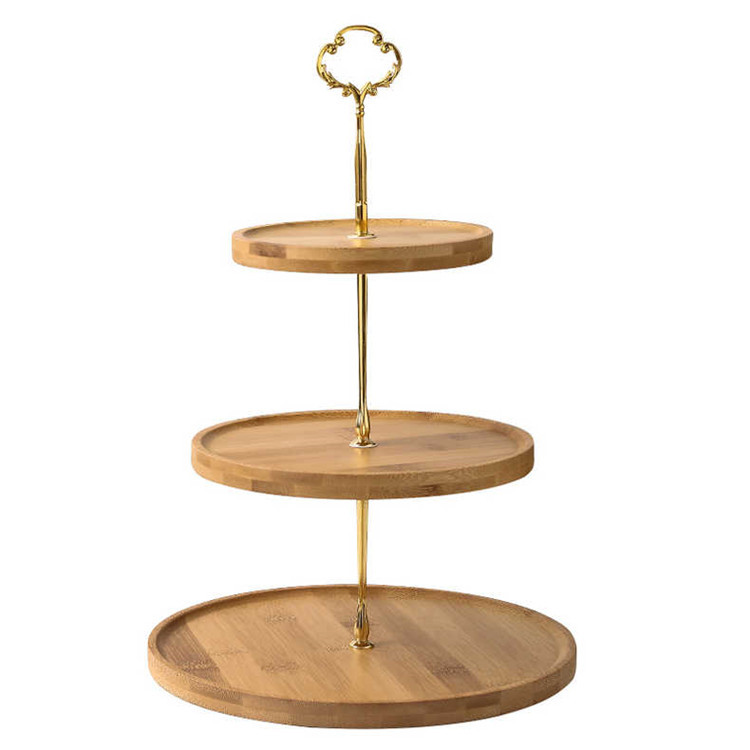 Madera de bambú plato de fruta de madera maciza Plato cuadrado postre estante redondo doble pastel plato de fruta de madera té de la tarde