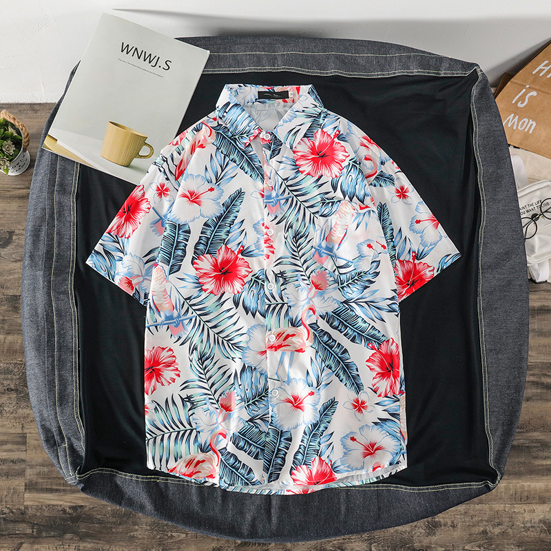Hawaiian Floral Print Shirt For Men Short Sleeve Trendy Loose Fit Summer Versatile Couple Style Casual Clothing_viptrois.com