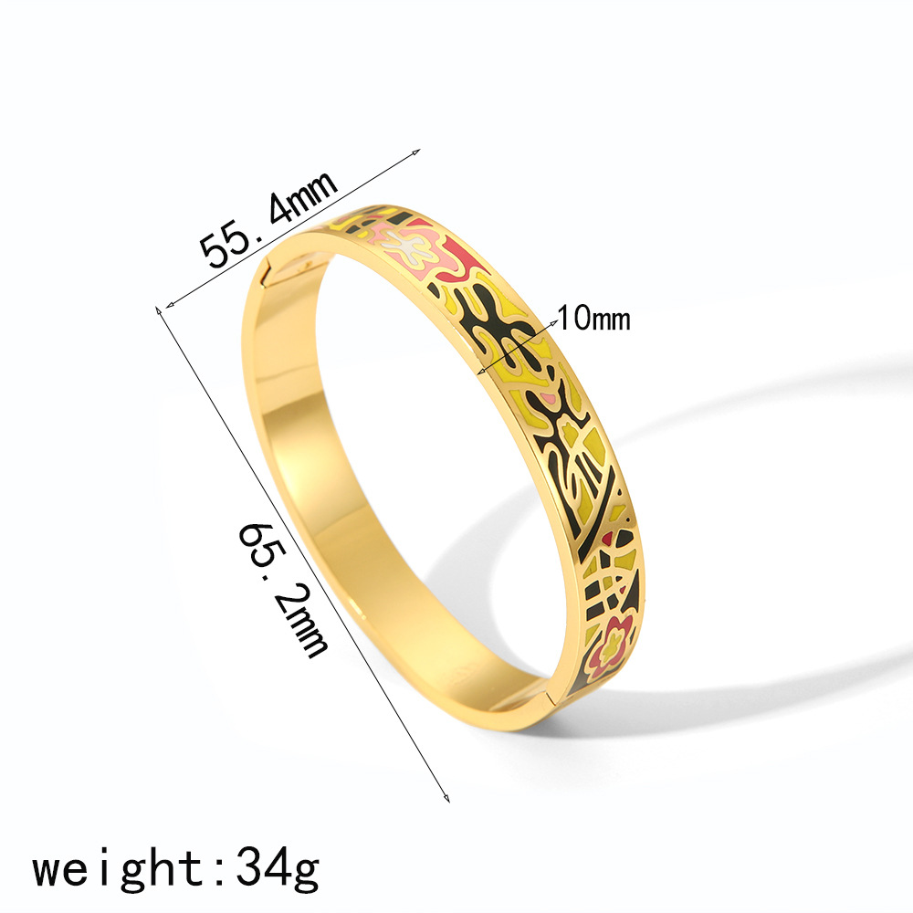 Nuevo pulsera de esmalte de textura de flores goteo de aceite de moda 18k oro de titanio pulsera de acero ins no se desvanece pulsera de sensación alta