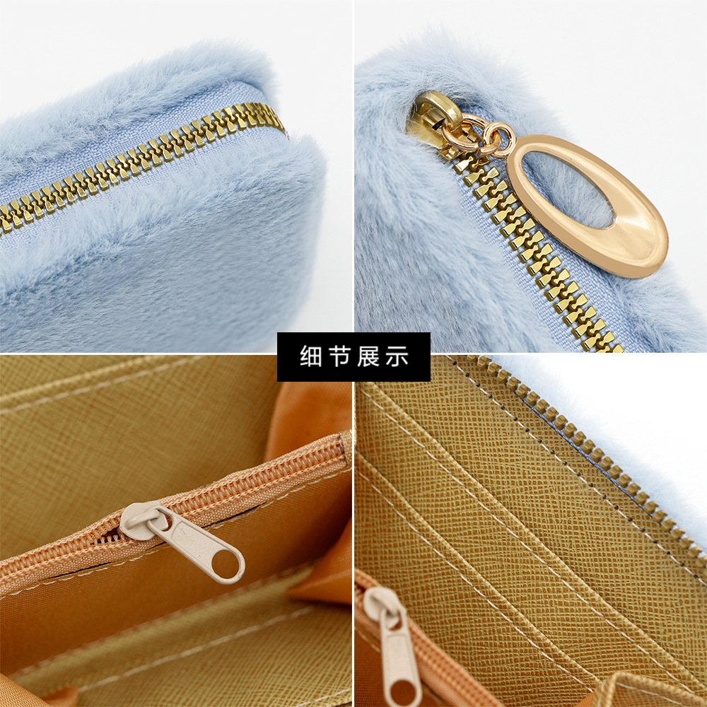 Nuevo monedero cuadrado de color sólido, color caramelo, bolsa de tarjetas de felpa de invierno, bolsa para auriculares, bolsa de monedas simple y linda