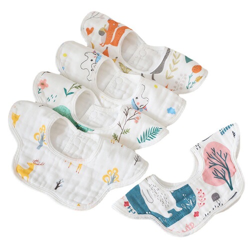 Baby petal bib 6-layer cotton gauze manufacturer wholesale children's saliva 360-degree rotating newborn bib