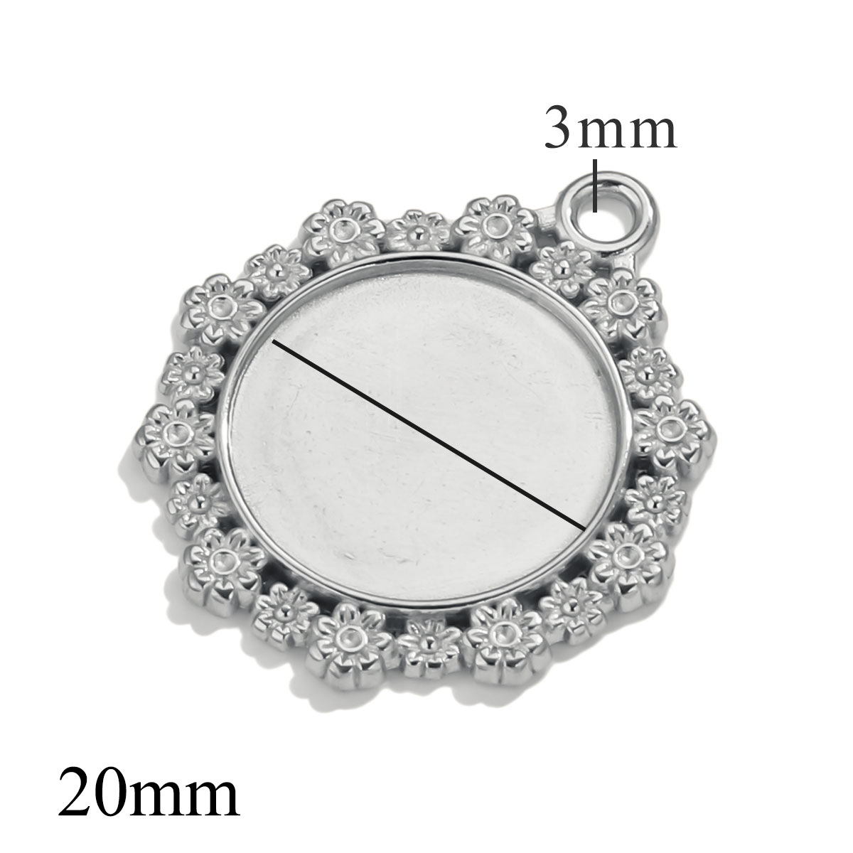 Accesorios de joyería DIY de acero inoxidable redondo tiempo gemas de encaje base 20mm colgante chapado al vacío manual