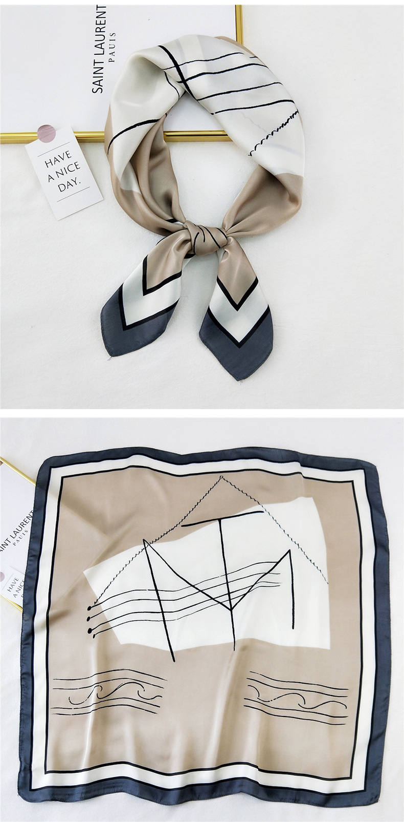 50g Weight Silk Scarf Classification Travel Occasion Silk Material Unisex Gender Printing Design Sweet Style Khaki, Grey, Purple, Red, Green, Blue, Camel, Yellow, Black Color Korean Printing Silk Square Scarf Wholesale 17