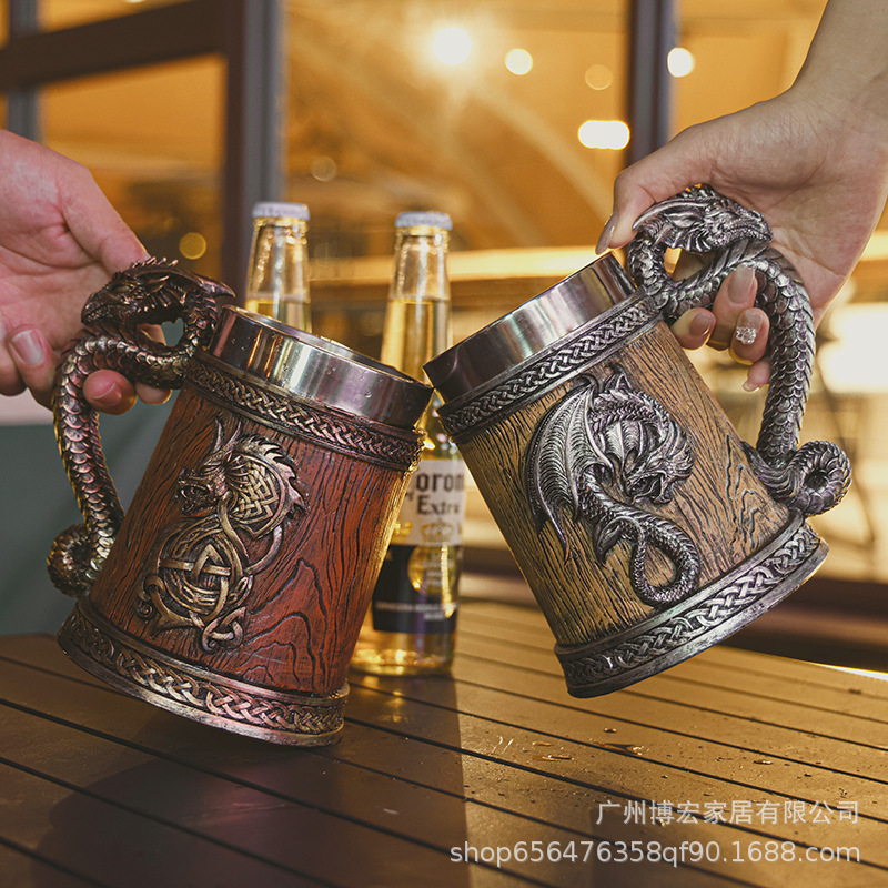 クロスボーダー中世レトロビールカップ樹脂ステンレス鋼手作りバイキング蛇口マグバーホームデコレーション|undefined