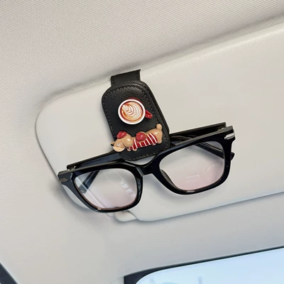 Cute Dachshund Dog Design — Car Glasses Clip/Bill Clip - red-striped-dachshund-coffee-cup-black