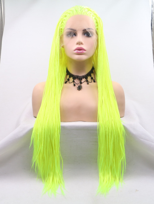 Amarillo Amazon trenza sucia de tres hilos peluca europea y americana encaje delantero de mujer trenza de fibra química tocado LW0250