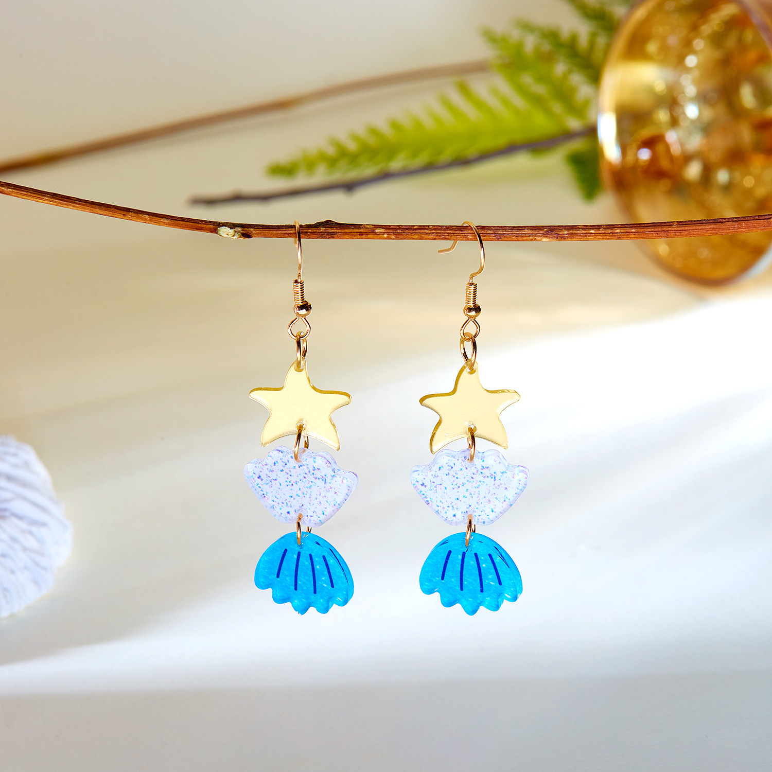 11g Weight Alloy Ear Needle Material Drop Earrings Classification 1 Pair Quantity Holiday, Daily Occasion Acrylic Material Starfish Pattern Spring&Summer Season Women's Gender Plating Design Vacation, Classic Style Style 1 Pair Vacation Classic Style Starfish Plating Acrylic Drop Earrings 18