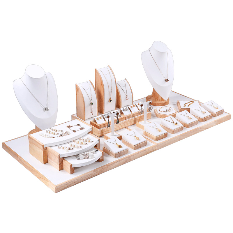 Factory wholesale white leather jewelry counter display props necklace ring earrings display stand display tray jewelry tray