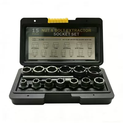Cross-Border 14-Piece Nut Extractor Mühərrik tənzimləmə alətləri - 15pcs-nut-extractor-black-box-745g