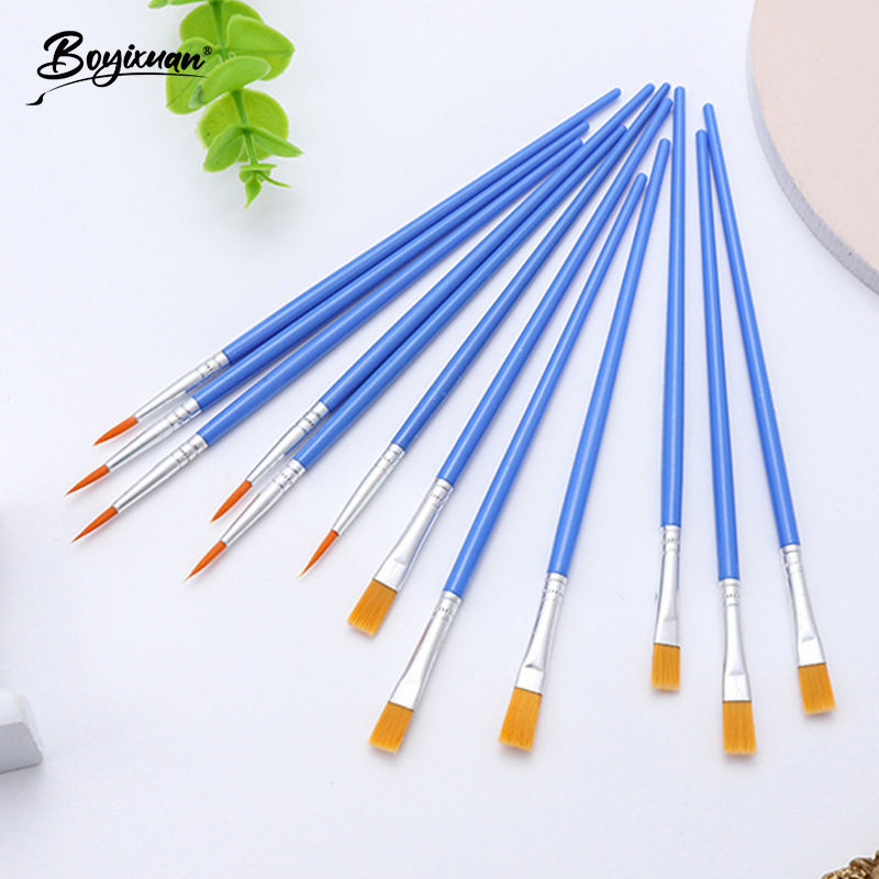 Blue Flat Nylon Brush Digital Oil Painting Children's Painting Pen Gypsum Doll Diy Pigment Gouline Pen