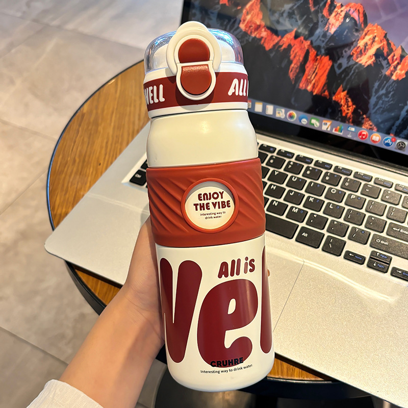 WELL シンプルなワンカップダブルドリンク高価値断熱 316 ステンレス鋼ウォーターカップロックポータブルストロースポーツカップ|undefined