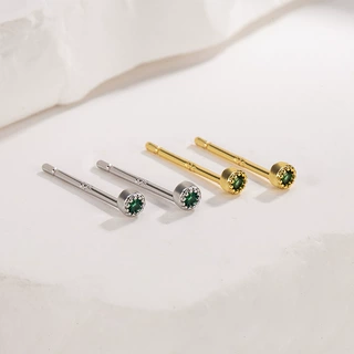 新款迷你小巧圆形耳钉祖母绿百搭日常睡觉免摘女耳饰品小众设计