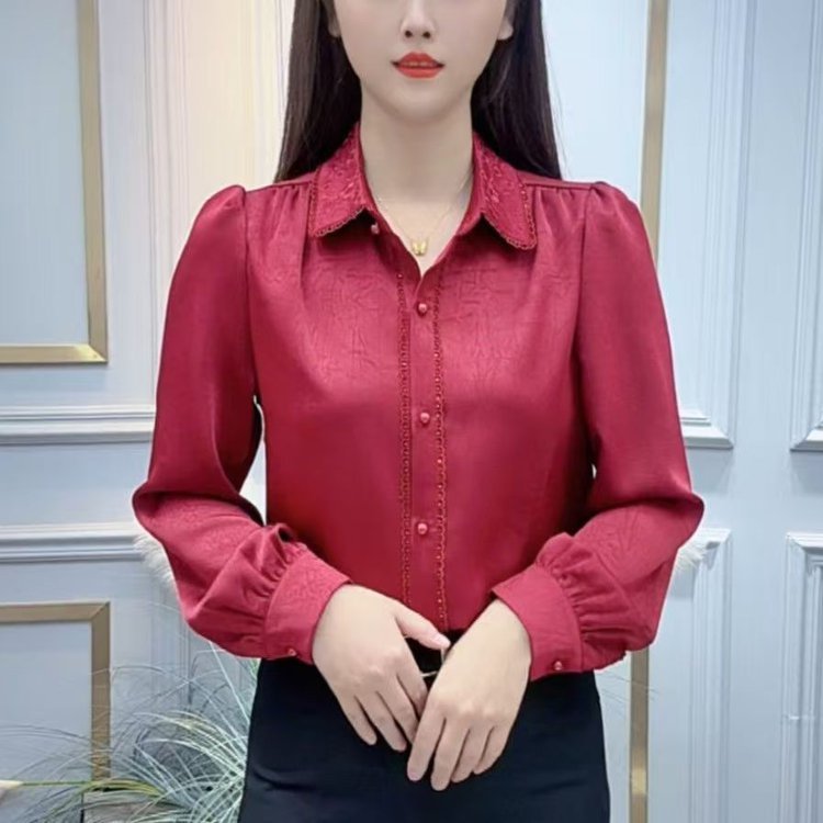 一件代发直播爆款兔姐同款2025秋季新款时尚气质减龄纯色翻领衬衫|undefined