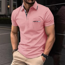 2024 Summer European and American Men's Short-Sleeved Lapel T-Shirt Export Men's Polo Shirt Cross-Border Top Plaid Polos Men