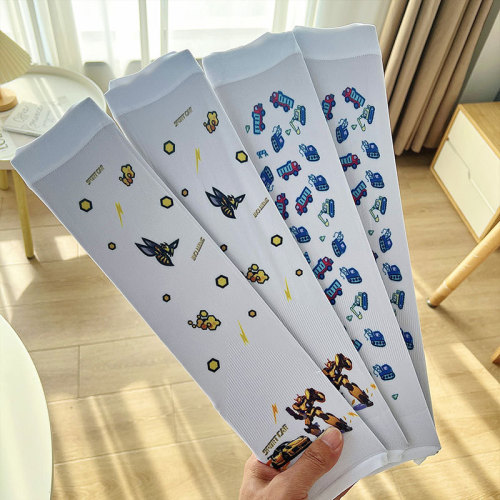 Children's Ice Sleeve Sunscreen Cute Cartoon Arm Cover Summer UV Protection Ice Silk Universal Protective Arm Sleeves for Boys and Girls