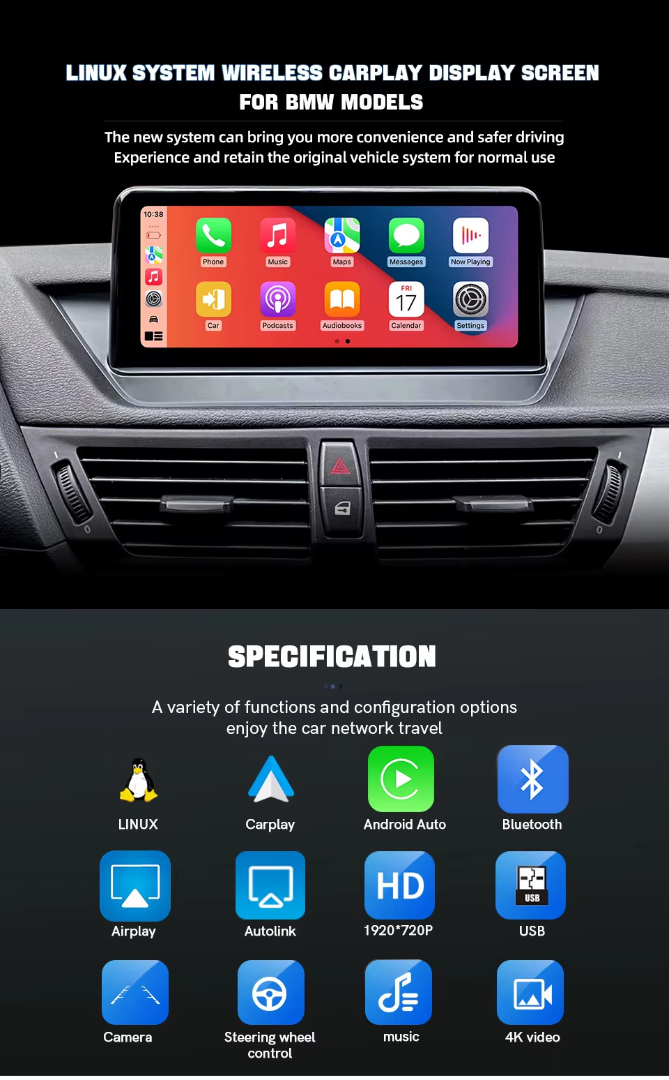 Suitable for BMW X1 E84 1 2009 - 2015 CIC 10.25'' car central control display large screen