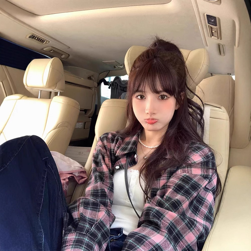 Loose Korean-Style Plaid Shirt Women's Shirt Hong Kong Style Long-Sleeved Mid-Length Cardigan Jacket 2026 New Spring Clothing