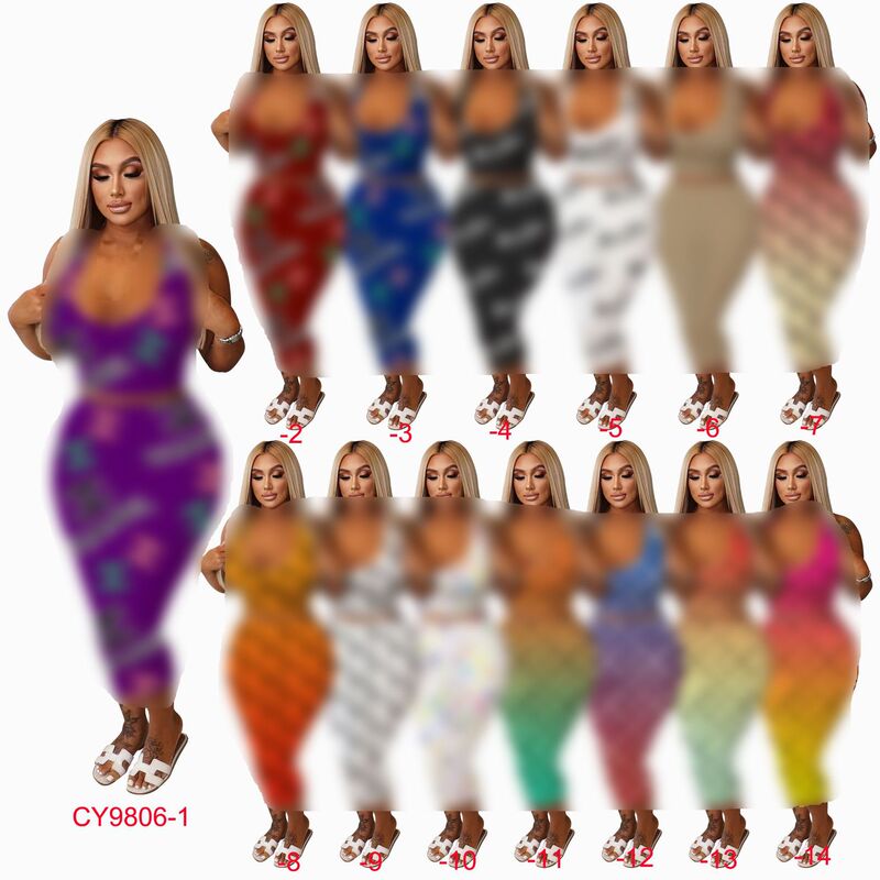 CY9086 European and American women's clothing wholesale vest + bag hip skirt printing two-piece set CY9086 European and American women's clothing wholesale vest + bag hip skirt printing two-piece set