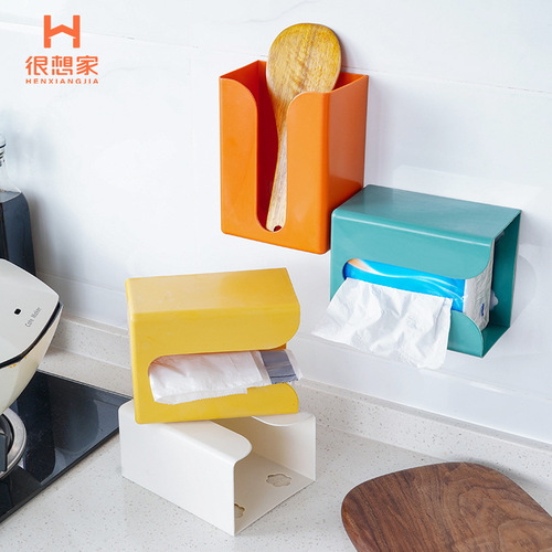 Seamless sticker tissue box wall-mounted tissue holder creative simple plastic multifunctional toilet tissue box wholesale