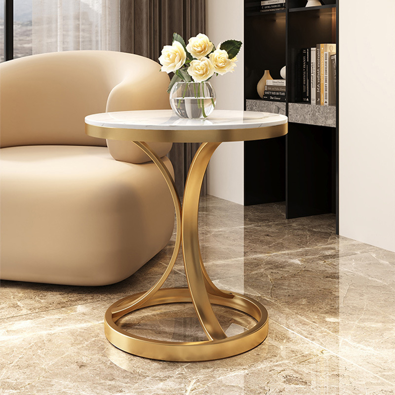 Estilo crema luz lujo Rock placa mesa pequeña mesa de café sala de estar sofá mesa de esquina simple móvil balcón pequeña mesa redonda armario lateral