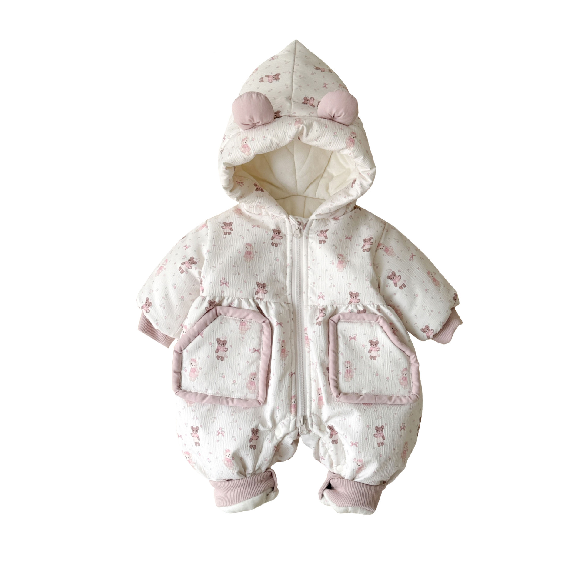 Chaqueta de algodón cálida gruesa de invierno para bebé, linda chaqueta de estilo occidental de bolsillo grande de oso súper lindo