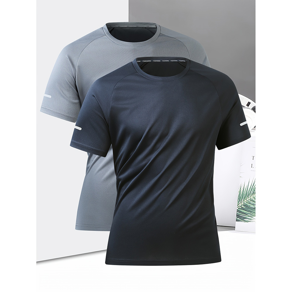 Conjunto de 2 camisetas unissex masculinas de secagem rápida - Camisetas de verão respiráveis, folgadas e com gola redonda para uso casual e ao ar livre._voghion.com