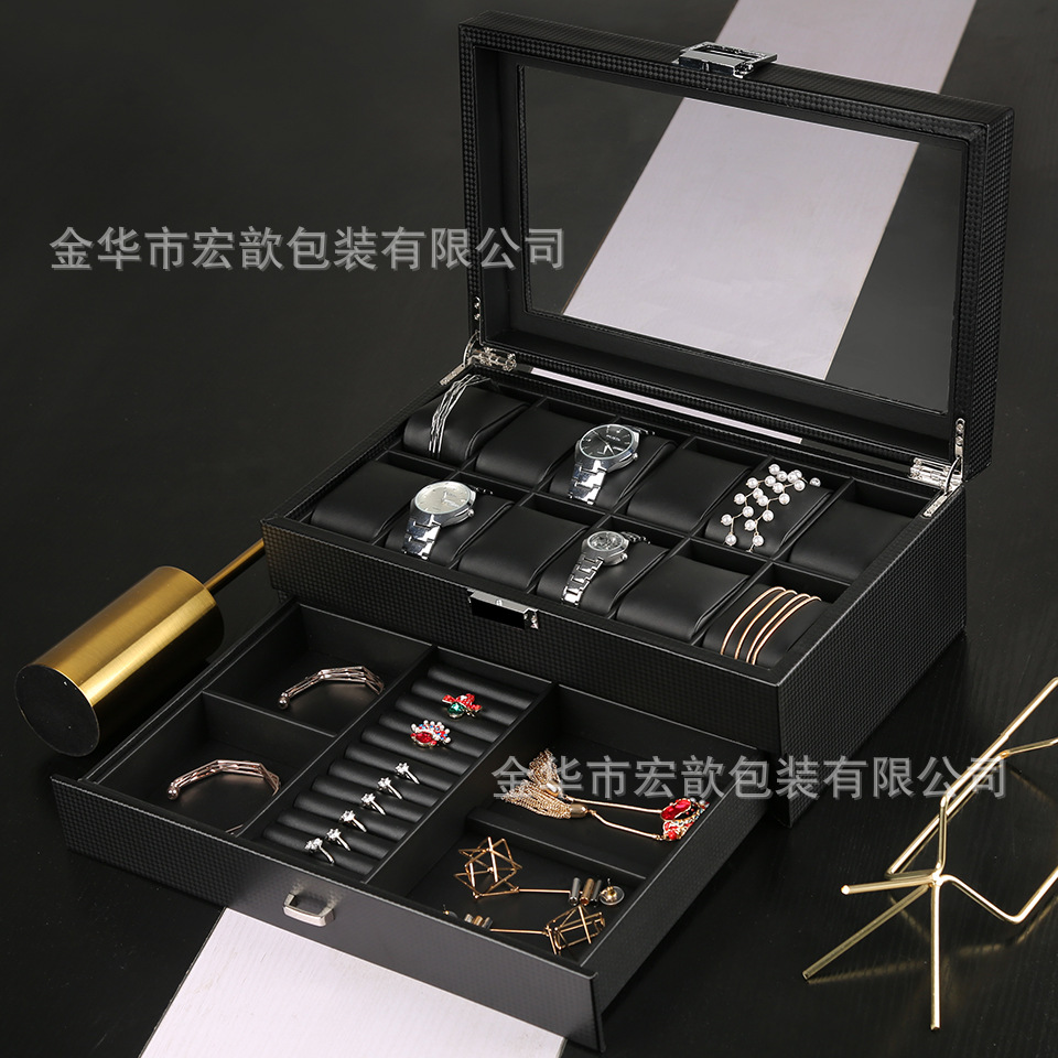 En stock al por mayor de fibra de carbono multi-epítopos caja de reloj gafas de reloj caja de joyería de almacenamiento Pantalla Reloj caja de embalaje