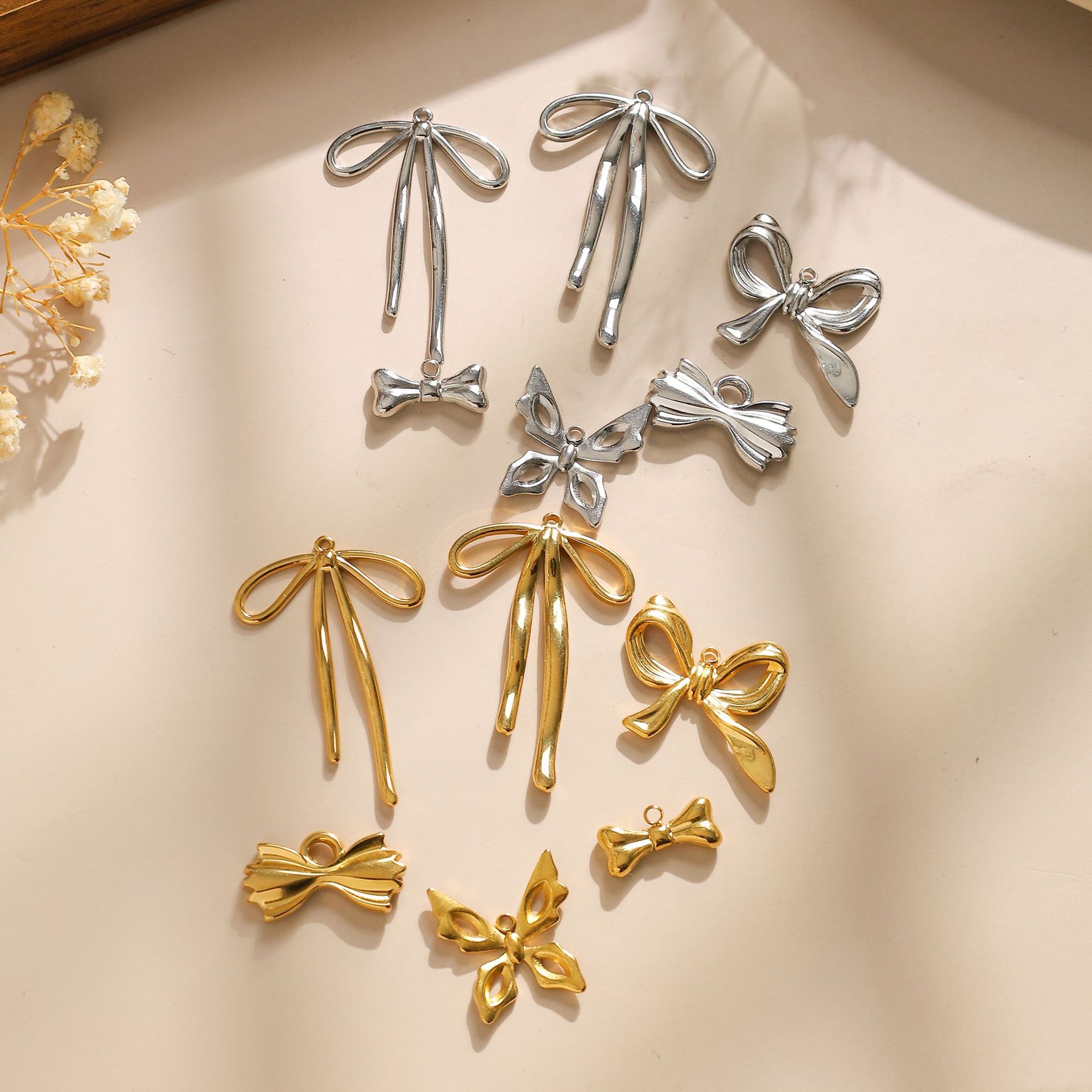 Charms Classification 1 Piece Quantity 1 Piece 304 Stainless Steel Bow Knot Pendant Charms